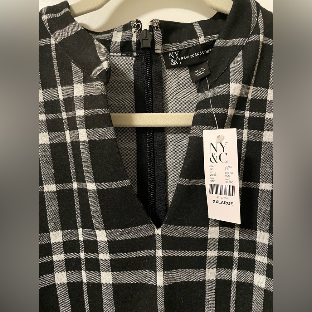 NWT New York & Company Black and White Plaid Tie Waist Dress, Size XXL - Picture 3 of 4